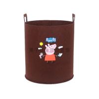 布艺宝宝玩具桶收纳桶圆形儿童大号卡通毛毡收纳筐袋储物箱脏衣篮 咖啡色小猪佩奇 小号23*32高