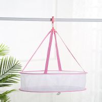 防风晒衣篮双层大号多功能折叠晾衣网晒内衣羊毛衫单层晾毛衣网兜 粉色[45公分单层]