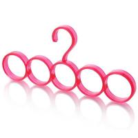 [收纳神器]彩色藤编围巾架可折叠腰带挂架腰带收纳挂架领带架 5环(透明粉) 1只装