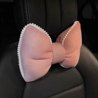 汽车头枕腰靠车用护颈枕椎靠枕车载座椅腰靠垫一对套装可爱蝴蝶结 粉色透气头枕