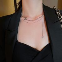 钛钢H字母双层叠带项链女ins不掉色冷淡风锁骨颈链嘻哈复古毛衣链 银色H项链(钛钢)