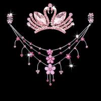 女童皇冠头饰韩国儿童公主链小女孩额头链发夹古装发饰品宝宝发卡 粉红色 蝴蝶结皇冠