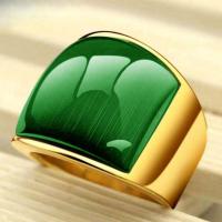 [猫眼石戒指]男女款式霸气复古太钢度金镶嵌祖母绿不掉色 金色 绿 号码 7