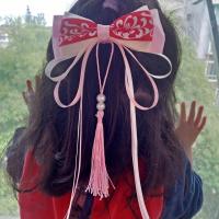 女汉服蝴蝶结发夹儿童长飘带中国风小公主超仙古装头饰 青花粉红一对装