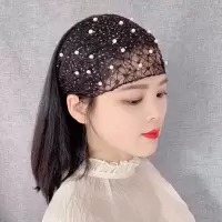 远方情韩版珍珠网状遮白发宽发带女发卡发饰碎发洗脸头巾头套T609 珍珠网状 气质黑