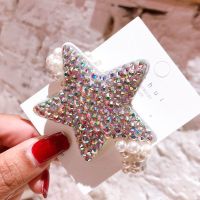 新款闪亮珍珠发绳橡皮筋扎头发饰品五角星水晶蝴蝶结发圈头绳发卡 五角星珍珠发绳