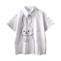日系软妹学院风元气少女童趣可爱大白兔刺绣宽松森女短袖白衬衫女 白色 [不会透] S 建议90斤以下