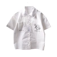 日系软妹学院风童趣可爱少女字母印花jk制服娃娃领短袖领结白衬衫 白色衬衣印花 [不会透] S 建议90斤以下