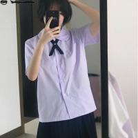 学院风泰国校服JK淡紫短袖学生衬衫初恋百搭圆领娃娃领上衣少女 紫色无刺绣 S