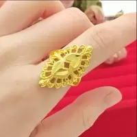 新款镀金戒指女沙金戒指爱心羽毛款久不掉色首饰送礼物 羽毛-爱心戒指