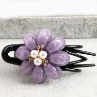 成人发饰韩版三齿夹盘发夹大号盘头发抓夹后脑勺抓发卡妈妈头饰品 F4紫罗兰