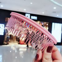 日韩发饰成人简约发梳插梳女士防滑刘海梳儿童碎发插梳边发卡顶卡 双排直粉色