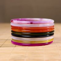 冰种玉髓叮当手镯女天然荔枝冻翡翠绿白细条粉水晶少女镯子 白冰 52