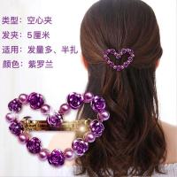 新款心形水钻发夹马尾横夹发饰盘发一字夹弹簧夹顶夹成人小刘海夹 X701