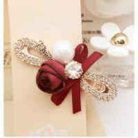 韩国发夹边夹水钻刘海夹蝴蝶结小发卡淑女刘海夹发饰品顶夹成人女 花朵酒红鸭夹