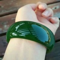 新疆和田玉碧玉手镯女款天然加款加厚菠菜绿旺夫真玉玉镯子 55-58适合110-130斤