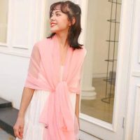 180*90cm杭州丝巾女夏季防晒真丝英伦风时尚韩版春秋桑蚕丝大披肩 纯色粉色