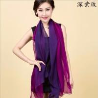 夏季薄款渐变真丝围巾女士桑蚕丝丝巾防晒旅游披肩形体跳舞蹈丝巾 深紫玫
