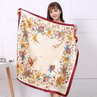 90x90cm高档绸缎缎面大方巾包头巾围巾女春秋冬款百变巾披肩丝巾 招财金花-酒红