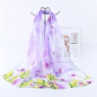 雪纺小丝巾沙滩巾纱巾丝巾女长条丝巾小长条女春秋薄款 百花争艳-紫色 小长巾(50*160)