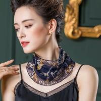 真丝围巾女款春夏桑蚕丝围脖套头丝巾韩版百搭假领护颈小围脖 藏蓝(链条)