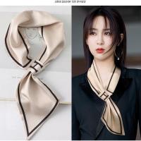 懒人丝巾小长条明星同款气质百搭西装夏季薄款防晒韩国护颈领巾女 H字母-香槟金