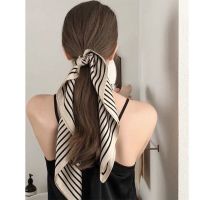 韩版好质感新款复古防晒小丝巾职业百搭小方巾头巾女装饰领巾发带 复古做旧米黄色条纹 长70CM宽70CM