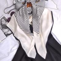 韩版丝巾女百搭90大方巾丝巾仿真丝时尚装饰职业领巾头巾洋气披肩 条纹白色
