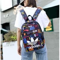 潮流双肩包女韩版2020新款背包初中高中男女学生书包旅行包电脑包 三叶满印黒