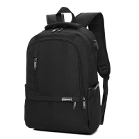 双肩包男时尚潮流USB充电背包韩版休闲旅行包电脑包大容量学生包 黑色