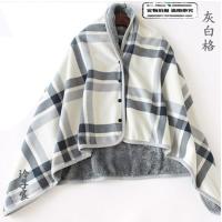 披肩斗篷式毯子秋冬加厚发热保暖办公室空调毯午睡法兰绒带扣盖毯 云雾白 (活动款) 80cmx130cm(带扣)