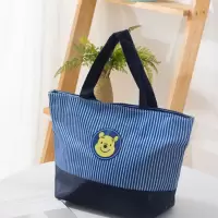 手提包女大号牛津布加厚防水饭盒袋便当包女士上班手拎袋妈咪包 天蓝条纹XX