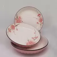 7英寸花瓣盘4个装家用盘子套装圆盘子深汤盘套装 4个装粉