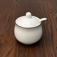 收纳北欧白陶瓷调味糖盐精罐厨房用品家用佐料瓶三四件套组合盒装 白底1罐B款