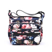 捷朗仕斜挎包女士单肩包牛津布包韩版妈妈包2021新款斜跨包 小号黑色花丛