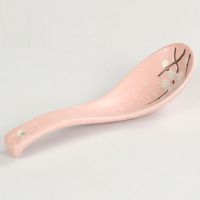 日式陶瓷手绘梅花炖盅燕窝甜品盅蒸蛋盅带盖汤盅汤碗隔水炖盅饭碗 粉红色勺