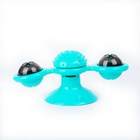 猫玩具自嗨磨牙吸盘旋转风车转转盘解闷神器蹭痒幼猫套装组合啃咬 湖蓝色(送闪光灯+薄荷)