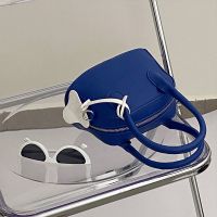 小众设计蓝色荔枝纹软糯质感单肩手提小包包春夏韩版百搭斜挎包女 蓝色 手提款