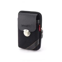 新款6.5寸手机包男多功能帆布穿皮带手机袋横款腰带包5.5-6寸挂包 黑色(两层竖款5.5-6寸)