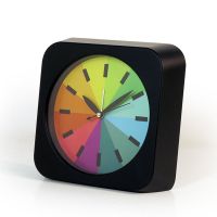创意多功能七彩变色闹钟静音懒人简约电子时钟糖果色单车苹果闹钟 彩虹钟方形黑色+1节专用电池