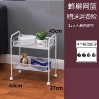 厨房置物架落地多层移动家用小推车蔬菜水果篮收纳储物多功能架子 2层-基础款 白色[挂钩+万向轮]