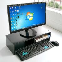 台式电脑显示器屏幕增垫高架学生办公桌上键盘收纳组合整理置物架 纯黑色-双层架