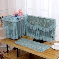 [开机不取]台式机22寸电脑防尘罩 布艺蕾丝桌套桌布地中海 蓝郁金香不取电脑三件套 17-22英寸通用