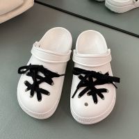 2021夏季新款原创diy洞洞鞋蝴蝶结防滑耐磨凉鞋拖鞋沙滩鞋子女潮 白色 送黑色鞋带 37