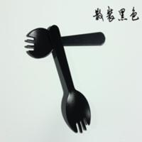 一次性勺子甜品勺冰激凌慕斯一次性叉子套装塑料生日蛋糕勺 10_散装黑色100个装