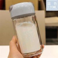 水杯女儿童玻璃杯夏季透明便携学生可爱韩版刻度耐高温带吸管杯子 小杯220ML蓝色杯子