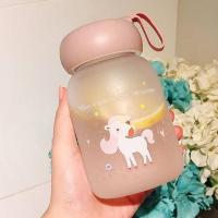 磨砂玻璃杯可爱水杯男女学生韩版便携式清新茶杯创意随手杯 磨砂独角兽粉 单个杯(380ML)