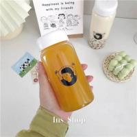 ins韩国透明玻璃杯简约小清新便携女学生可爱随手杯创意水杯 单杯 小号女孩杯-300ml