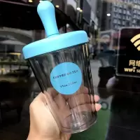 水杯塑料可爱吸管杯子女学生韩版可爱水杯女学生韩版杯子塑料吸管 蓝色 320ml