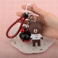韩版卡通钥匙扣挂件可爱汽车钥匙扣链圈情侣蒙奇奇钥匙扣布朗熊女 限量版布朗熊+黑红铃铛+黑红绳